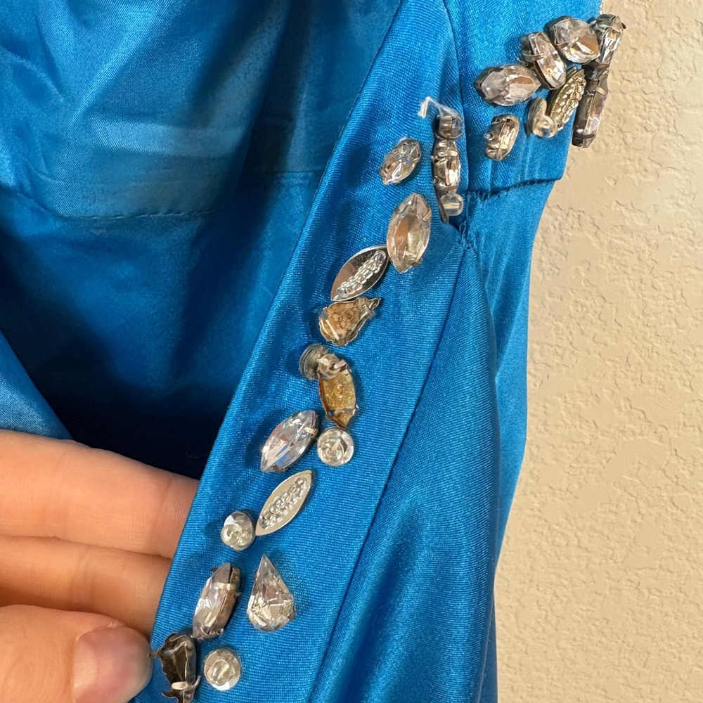 Cache Formal Dress Women 2 Blue Vintage Y2K Rhinestone Satin Halter Gown Bling - Picture 8 of 9